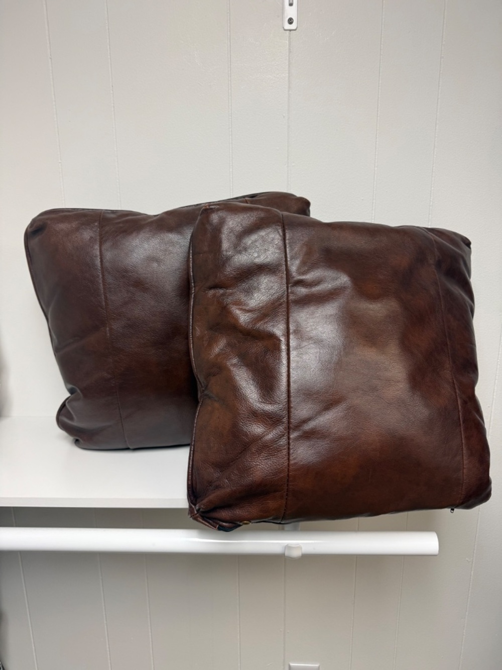 Vintage Distressed Leather Square Accent Throw Pillows (Set of 2) 20x20